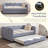 Gingham Upholstered Convertible Daybed Sofa Bed with Pull-Out Trundle, Wave Backrest, Storage Pockets-130097224-130097227