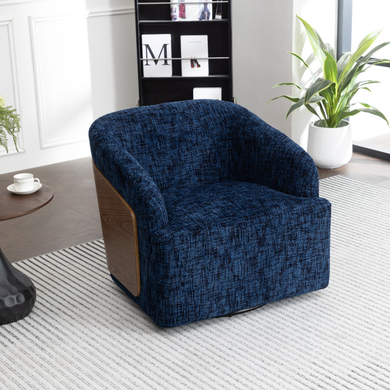Fauteuil demi-tonneau pivotant, Lin bleu foncé