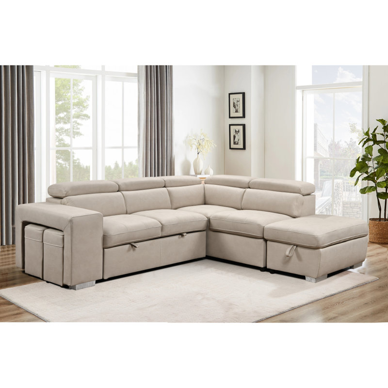 Canapé modulaire Lu de 105 po avec repose-tête réglable, canapé-lit modulaire coulissant avec repose-pieds et 2 tabourets Lu