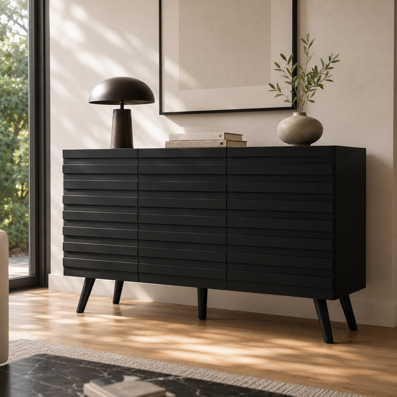 Modern Black 3-Door Cabinet With Adjustable Shelves