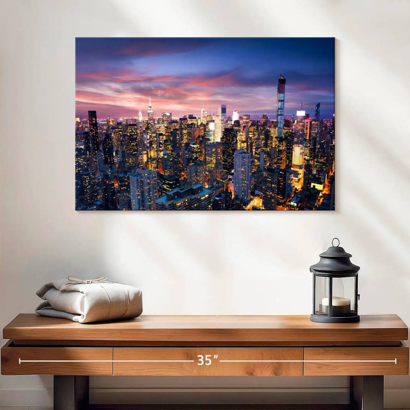 Paysage urbain de Sirci, New York, la nuit, H 30 po x l 45 po
