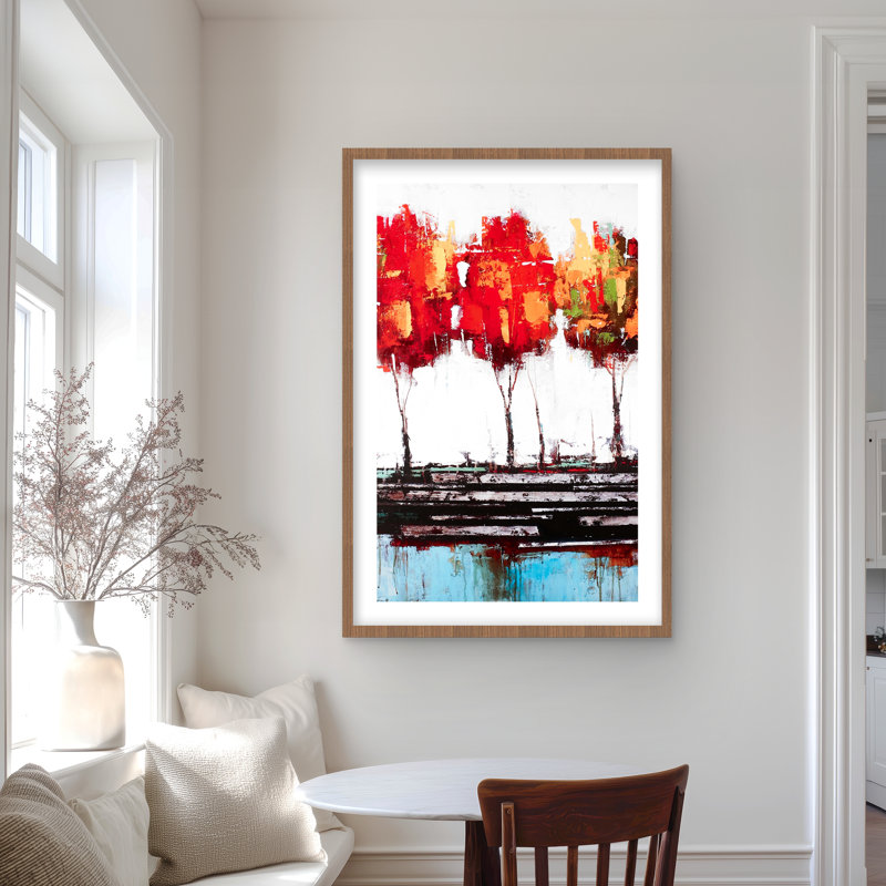 Abstrait arbres de style industriel - reproduction encadrée pour chambre à coucher, Brun