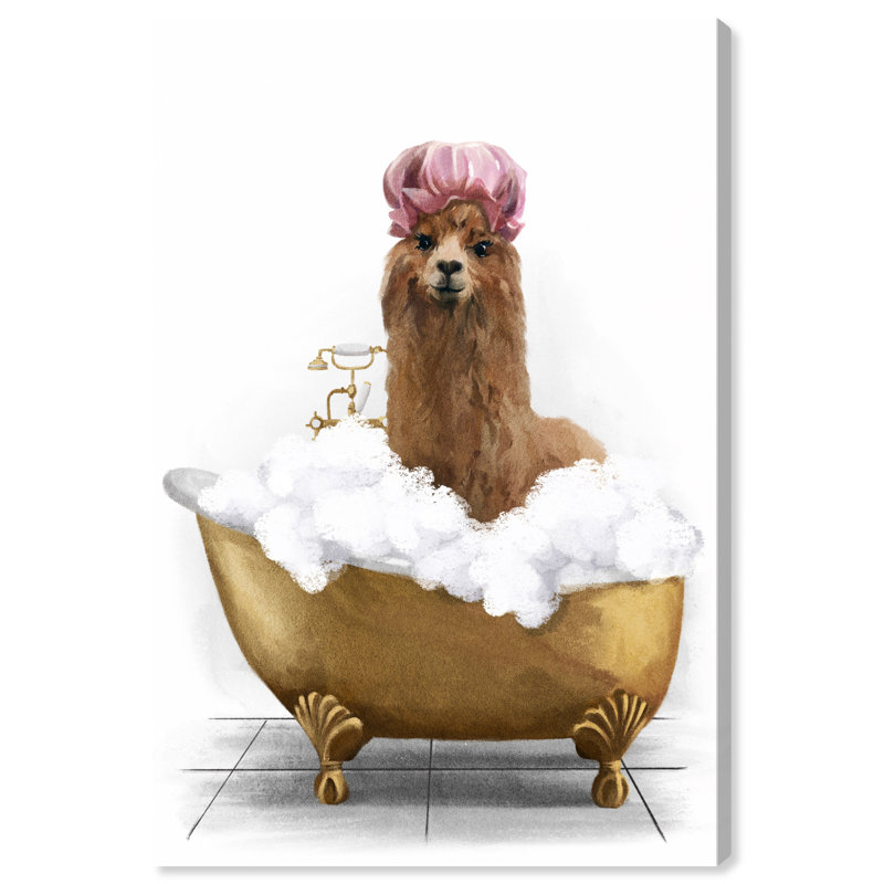 «Bathaign Llama», peinture sur toile à cadre flottant, H 36 po x l 24 po, Toile tendue