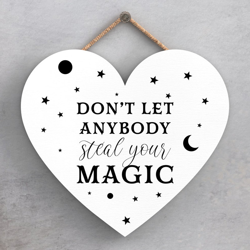 Witch Dont Let Anybody Wooden Heart Plaque, White, 16cm H x 17cm W x 0.9cm D