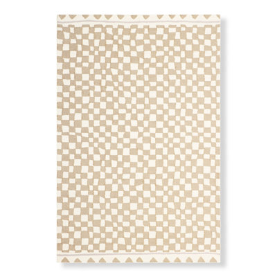 Wool Checkered Area Rug in Beige/Ivory