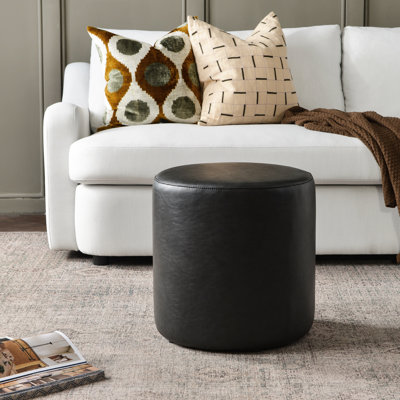 18" Wide Faux Leather Round Upholstered Ottoman