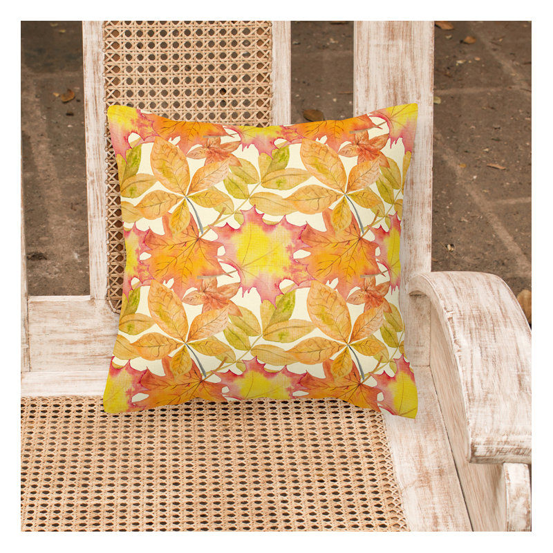 Watecolor Fall Leaves Outdoor Throw Pillow, 14" x 14"
