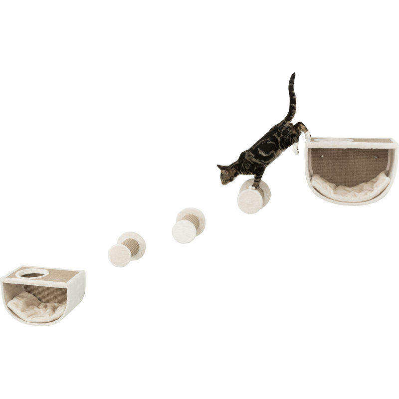 TRIXIE Eden Wall Mount Cat Tree Lounging Set 2 Condos 3 Steps Elevated Cat Furniture Cat Scratcher, Gray/Brown