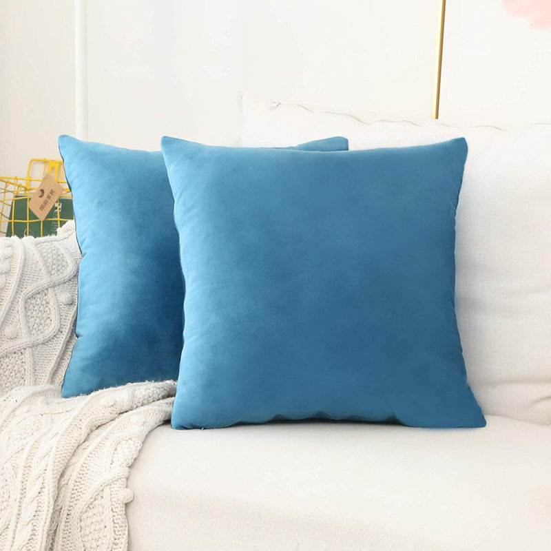 Solid Velvet Reversible Pillow Cover, Turquoise, 18"H x 18"W