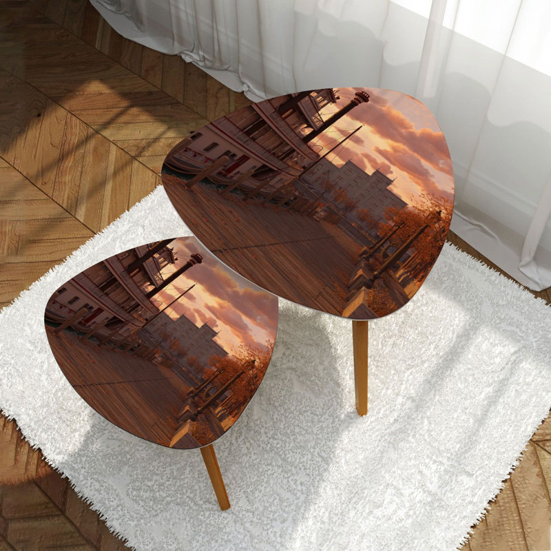 Ensemble de 2 tables basses gigognes triangulaires pour table d'appoint Savannah Georgia