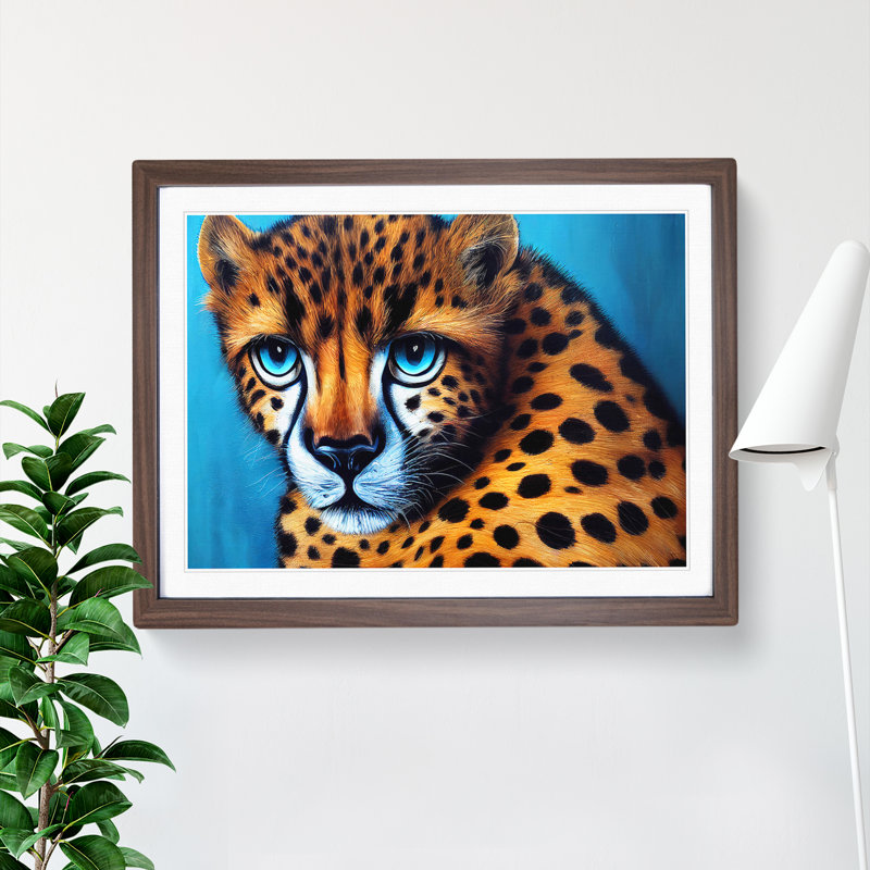 Graceful Cheetah - Single Picture Frame Print, 25cm H x 34cm W x 2cm D, Walnut Framed
