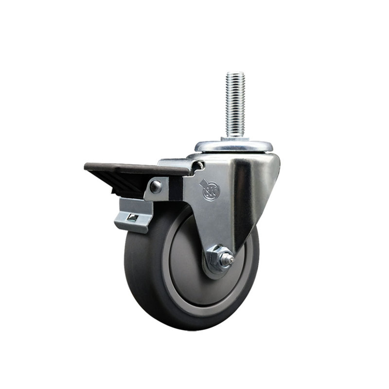 Rubber ½ Inch Threaded Stem Caster Set with Brake