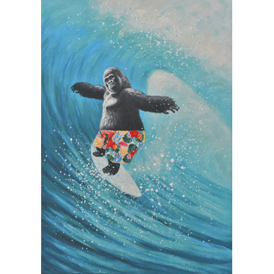 Surfing Gorilla - Wrapped Canvas Painting
