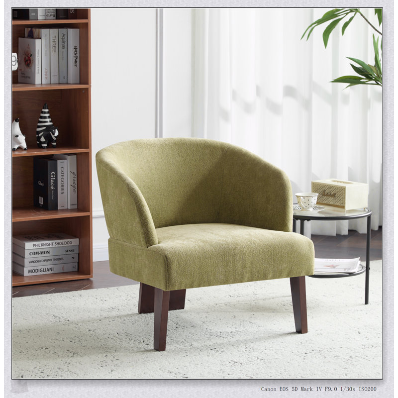 Modern Accent Chair With Round Back & Wooden Legs - Mid-Century Inspired Lounge Chair For Living Room, Bedroom, Or Office - Soft Fabric Upholstery