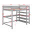 Lit mezzanine double avec tablettes et bureau-432229444