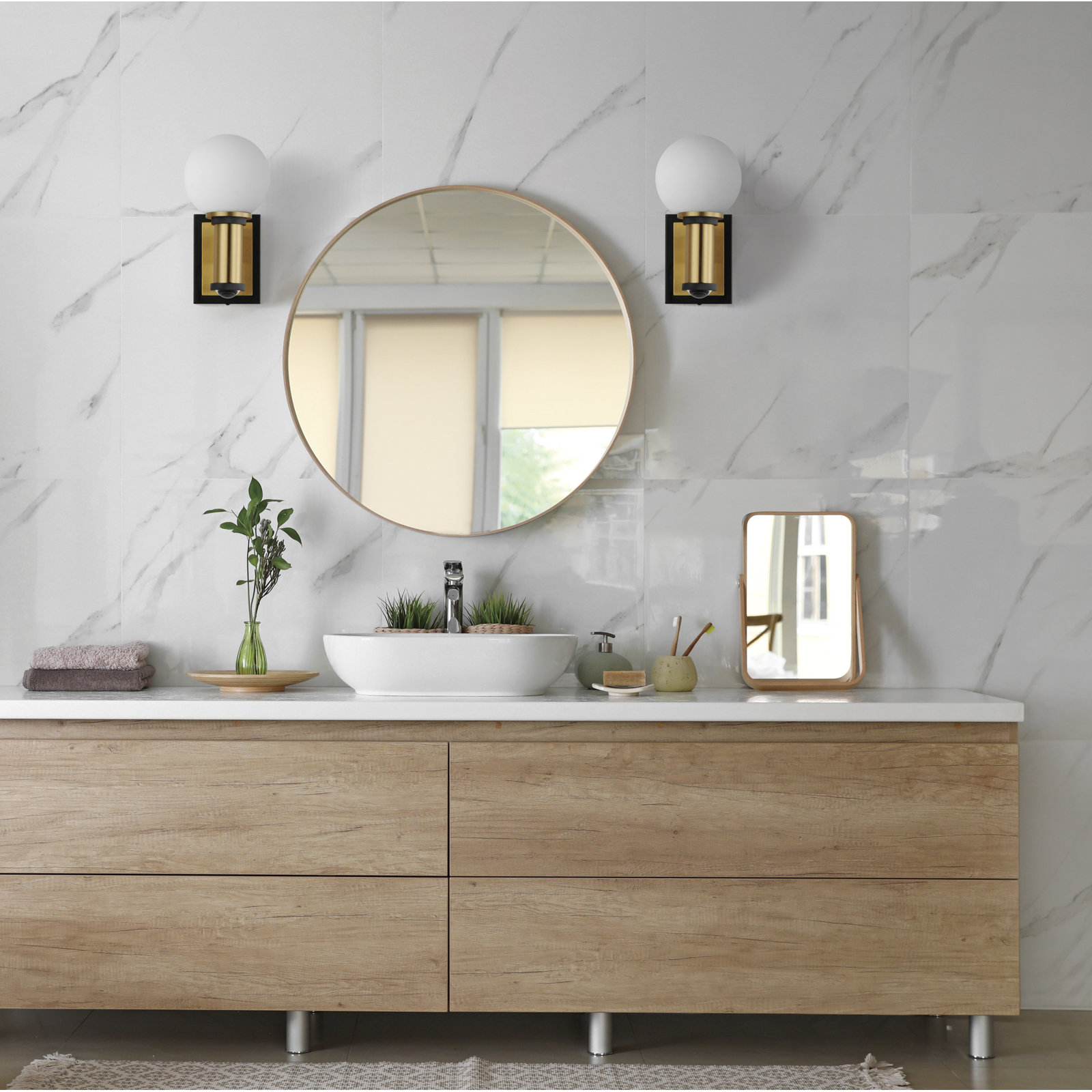2 Light Glass Dimmable LED Armed Sconce