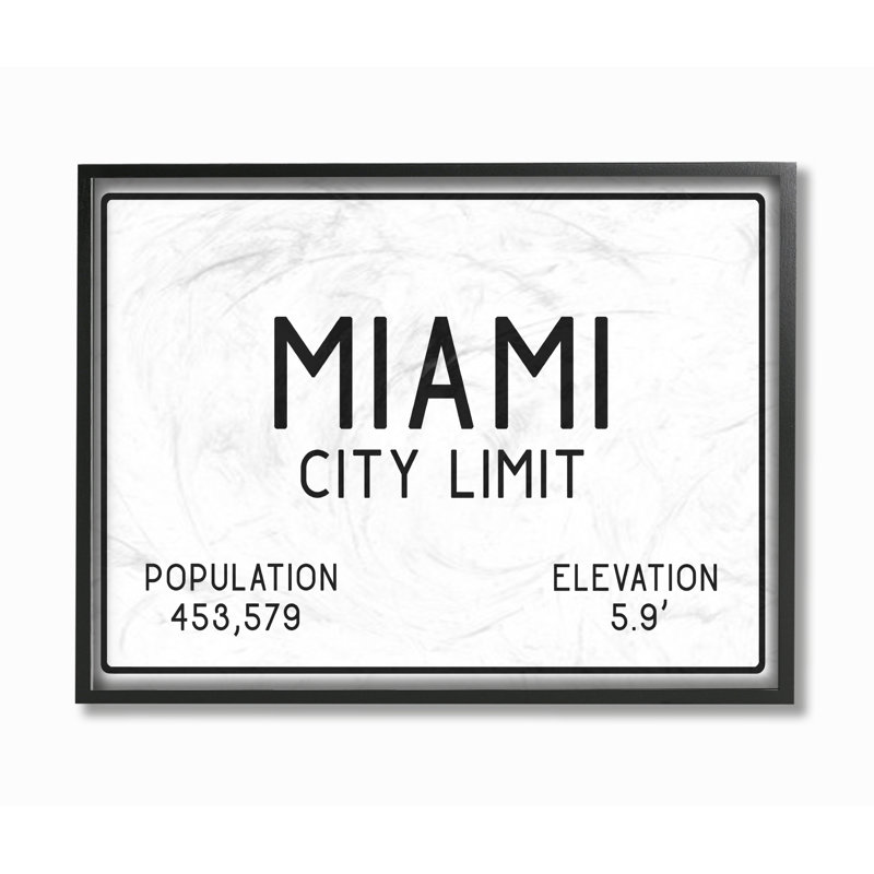 «Miami City» par Daphne Polselli, reproduction d'art textuel sur toile, H 11 po x l 14 po, Giclée encadrée noir minuit