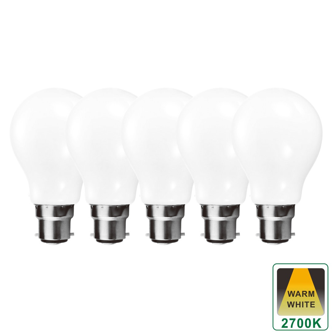 9W B22 Dimmable LED 3000K GLS Bulb Opal (Set Of 5)