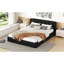Élégant grand lit tapissier noir - Structure pour la construction en bois massif de chambre à coucher-51285709