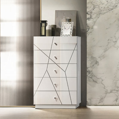 Commode blanche et argentée ultrabrillante