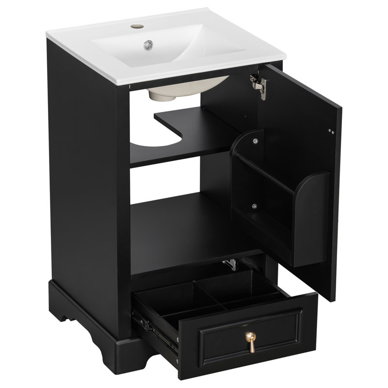 Meuble-lavabo de 20 po avec comptoir en céramique, Noir, noir, noir, noir