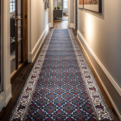 Tapis bleu clair / ivoire / rouge noué à la main de haute qualité