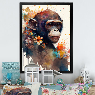 " Cute Monkey Floral Art I "
