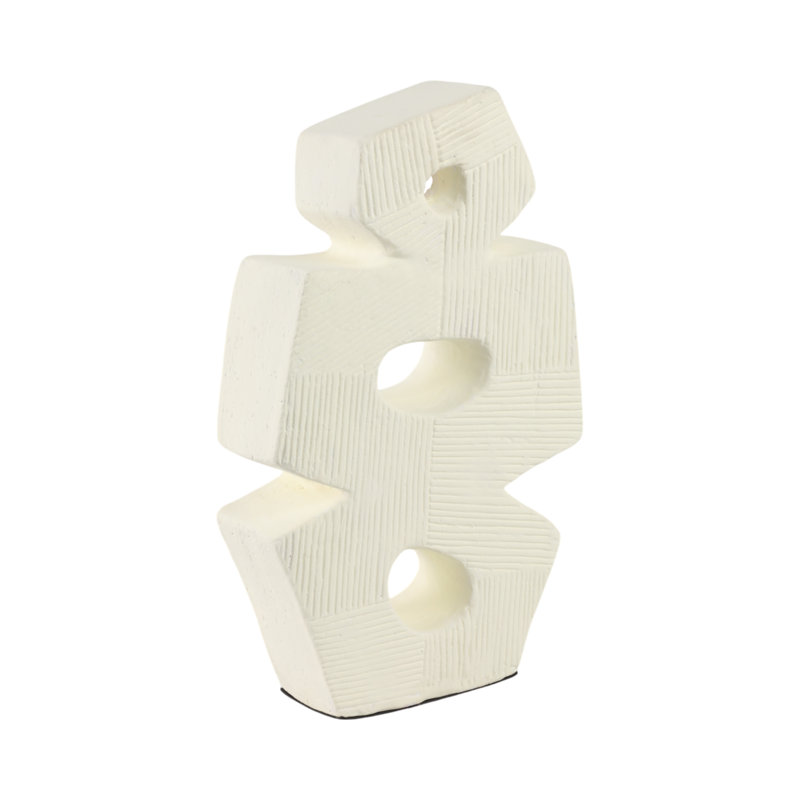 Modern Glam Pottery & Terracotta Abstract Sculpture with Textured Geometric Design., 15" H x 9" W x 9" D