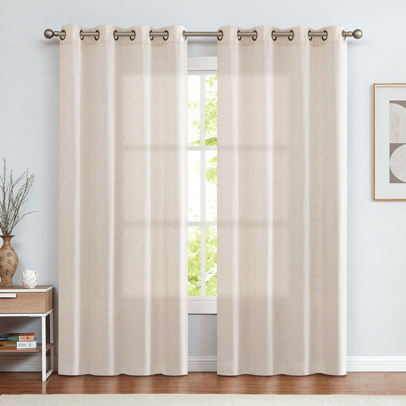 Ieda Linen Blend Semi Sheer Curtain Panel Pair, 50" W x 84" L