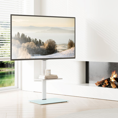  Meuble télé 32-60 po, base en verre, hauteur réglable, support pivotant, 1 tablette