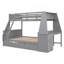 Lit superposé simple au-dessus d'un lit double avec lit gigogne et bureau intégré, trois tiroirs de rangement et une tablette, gris