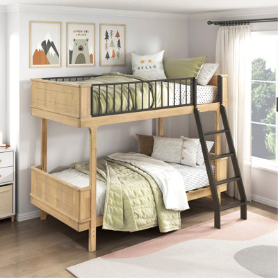 Lit superposé simple au-dessus d'un lit simple avec garde-corps échelle échelle 2 tons meubles de chambre à coucher en bois pour les jeunes 1pc