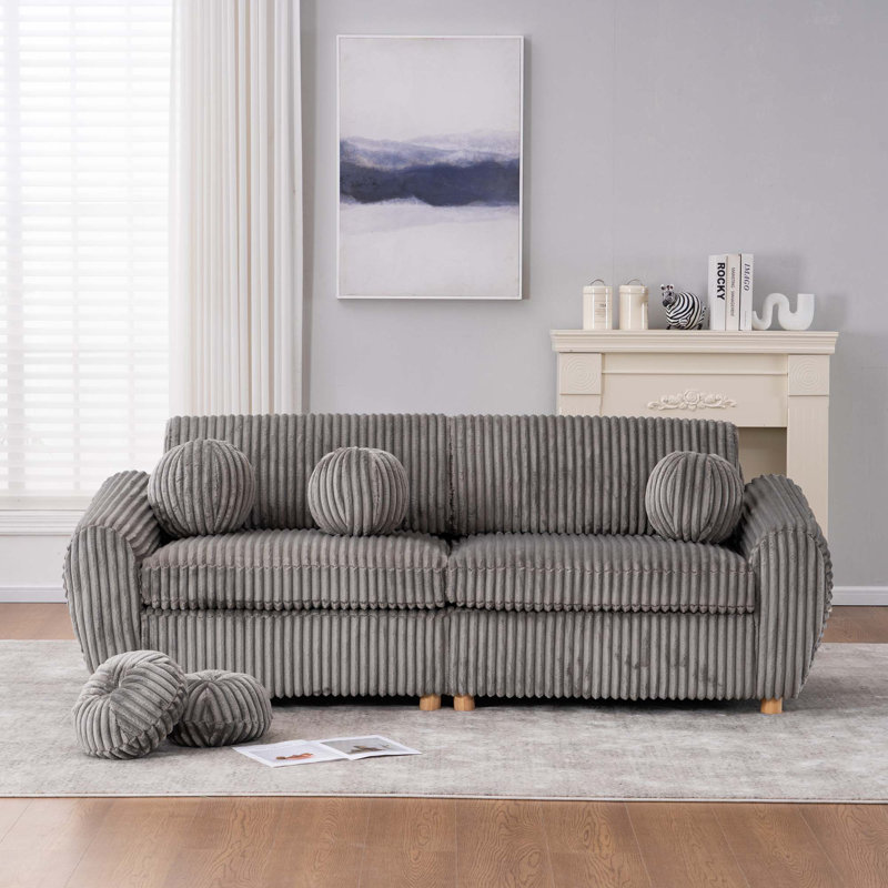 Myroslava Upholstered Loveseat Sofa with Pillows, Gray Corduroy