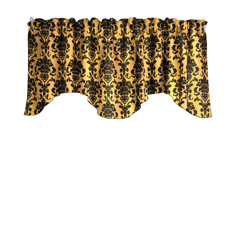 Poplin Damask Floral Scalloped Wave Window Valance 58" Wide, Marigold Yellow