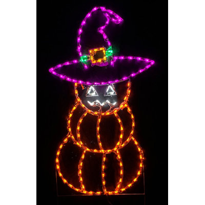 Stacked Pumpkins with Witch's Hat Halloween Holiday Lighted Display