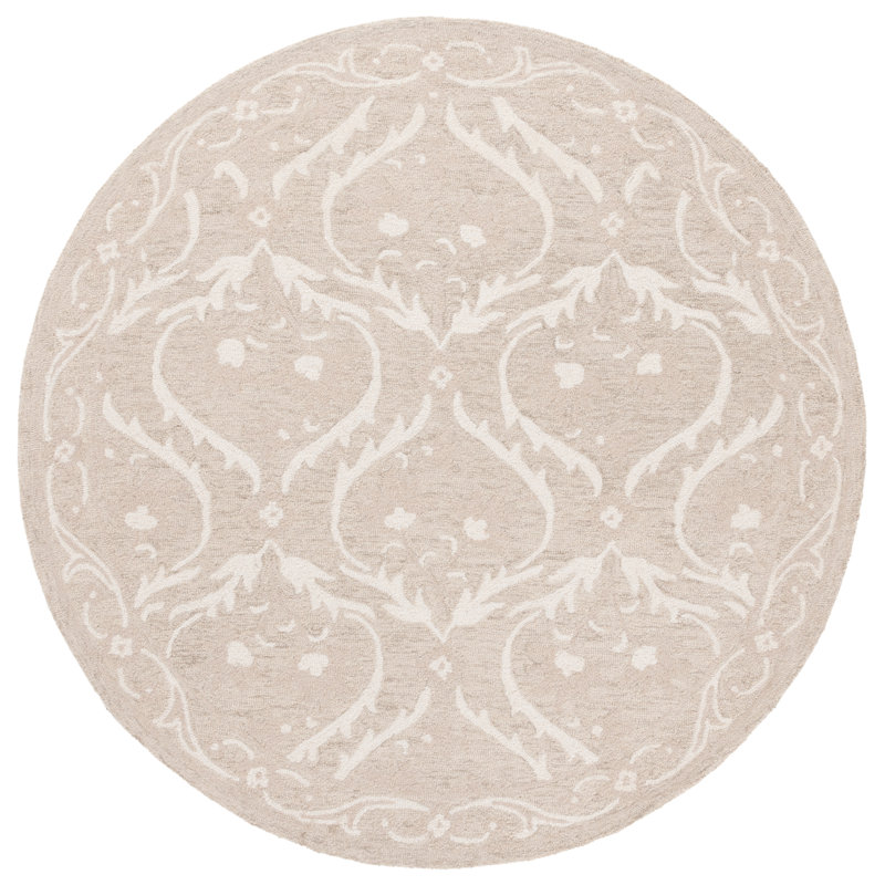 Tapis damassé beige / ivoire en laine / coton Antoiniece, Rond 6 pi