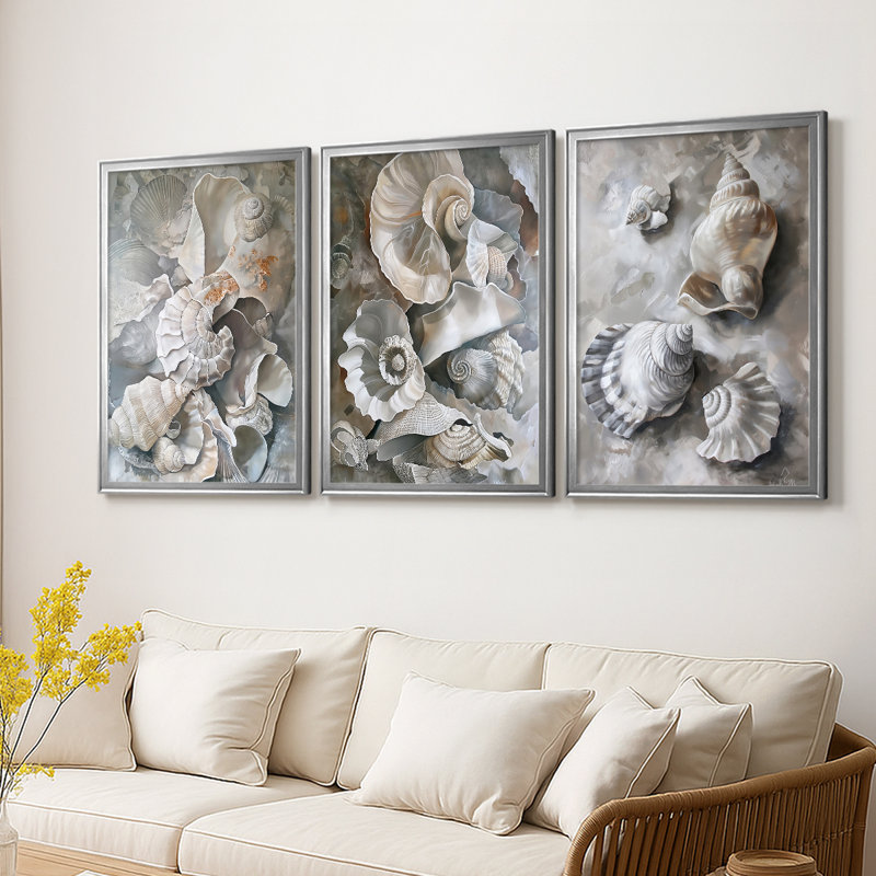 NAUTICAL Series CCXCIV - Toile tendue avec châssis sur mesure - 3 pièces, Argent argent, H 21 po x l 30 po
