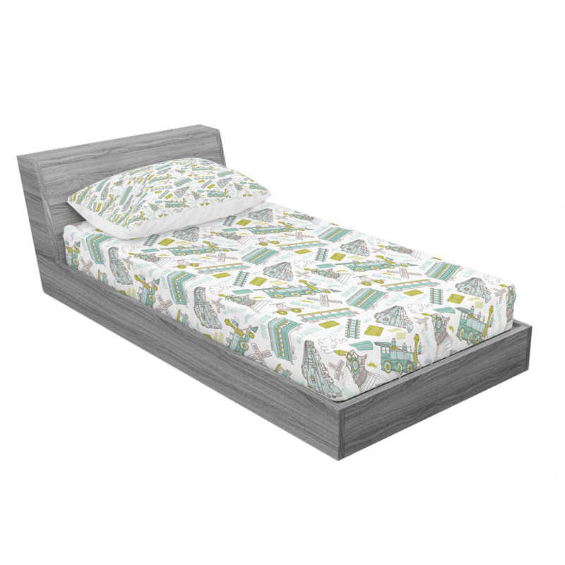 Ensemble de draps Choo Choo Train, Ensemble de draps pour lit simple avec 1 taie d'or