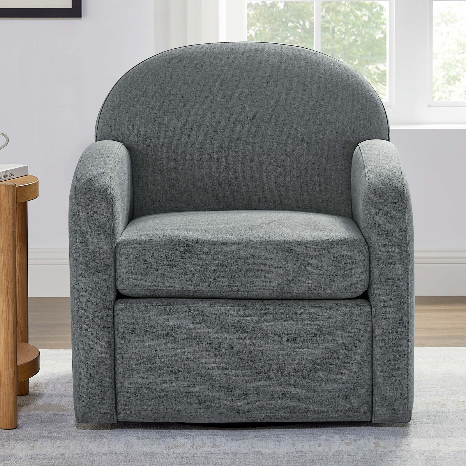 Swivel Barrel Chair, Gray Performace Fabric   