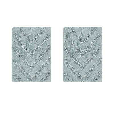 Annaclara Premium 100% Cotton 2 Piece Bath Rug Sets with Non-Slip Backing, Machine Washable, Luxurious Chervon Pattern Super Absorbent & Tufted Weave Bath Mat for Bathroom, Shower, and Tub