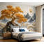 Papier peint adhésif peler et coller Golden Tree Mountain Landscape Abstract Waves Misty Peaks Effect Papier autocollant amovible pour décoration de salon Chambre à coucher H 100 po x l 144 po-489421598