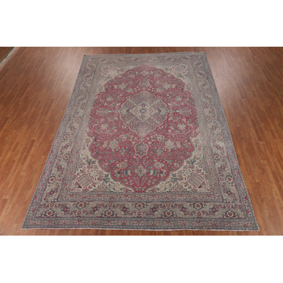 Tapis traditionnel rose à motif de médaillon rétro 9 x 13