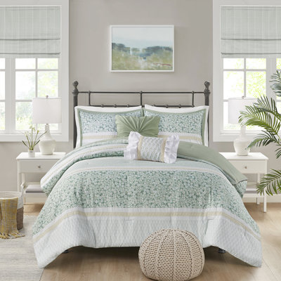 Ensemble de literie 5 pièces très grand / très grand lit - imprimé à motif floral / botanique 2 coussins et 1 édredon pour des décorations décoratives chic