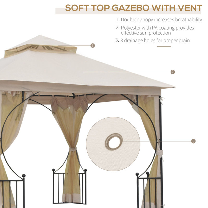 Outdoor Steel Patio Gazebo, Beige