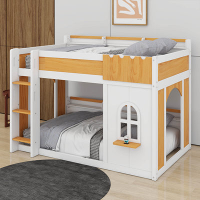 Twin Over Twin Bunk Bed With Storage Shelves,Window,And Two Doors