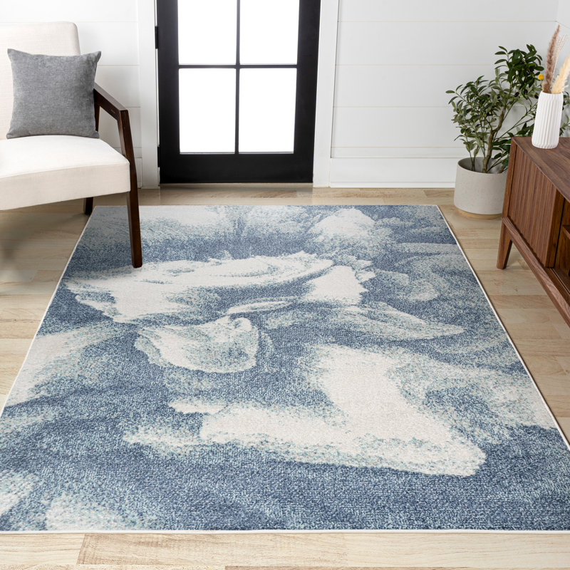 Tapis bleu / crème Ciasia, Rectangle 2 pi 11 po x 5 pi