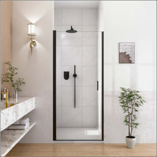Porte de douche pivotante semi-sans cadre en verre trempé