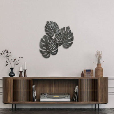 Lush Leaves 3D Botanical Wall Art with Three Green Leaves, Vert Wall Art Collection, 24"