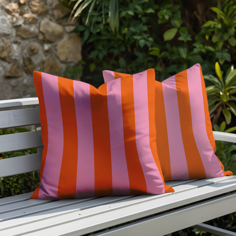 Ensemble de coussins réversibles intérieur / extérieur Stan Stripe, 18x18, Pink/Orange