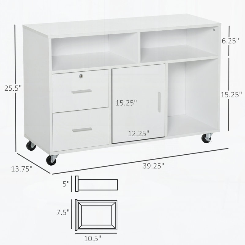 Printer Stand Home Office Mobile Cabinet Organizer Desktop with Caster Wheels, 2 Locking Breaks and Drawer